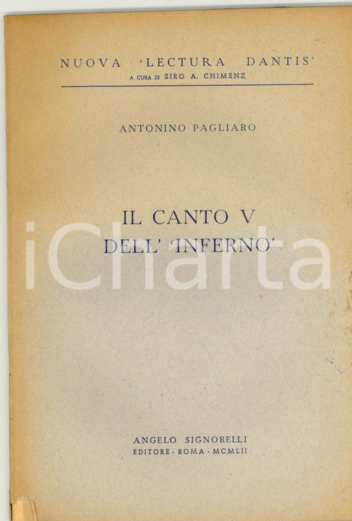 1952 ROMA Antonino PAGLIARO Il Canto V dell'Inferno