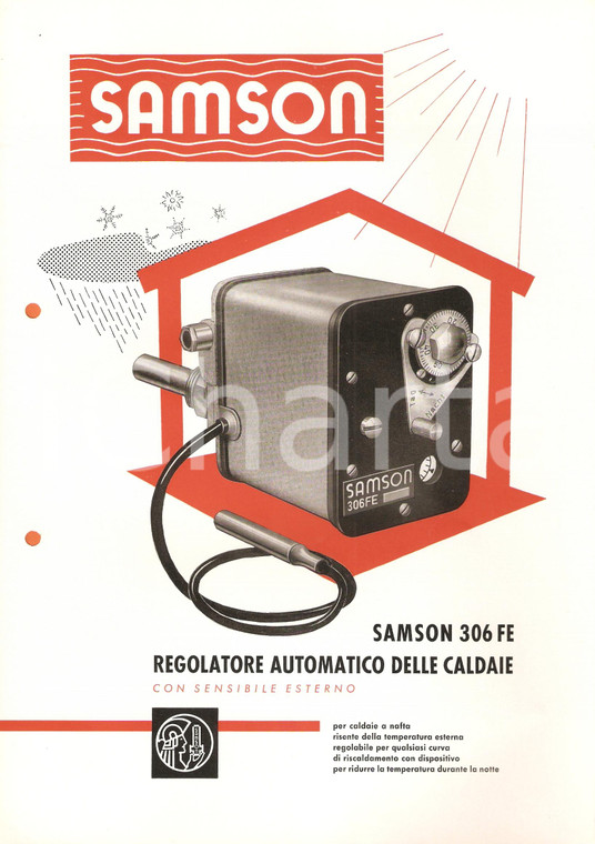 1959 MILANO SAMSON 306 FE Regolatore caldaie Ing. DE KÜMMERLIN *Scheda tecnica