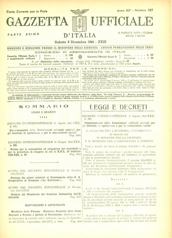 1944 GAZZETTA UFFICIALE RSI Norme per contributi protezione antiaerea WWII