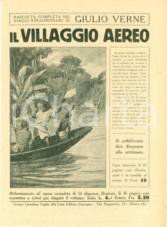 1925 SONZOGNO Giulio VERNE Il villaggio aereo *Volantino ILLUSTRATO