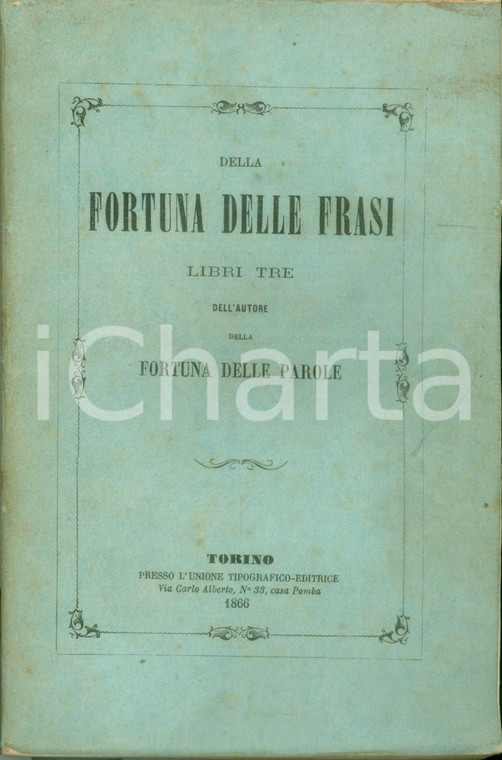 1866 Giuseppe MANNO Della fortuna delle frasi Libri tre PRIMA EDIZIONE