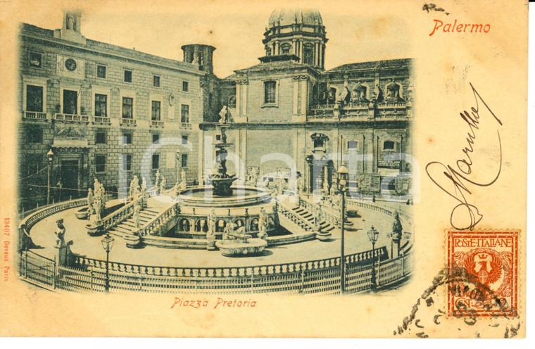 1902 PALERMO Veduta della fontana CAMILLIANI in Piazza PRETORIA *Cartolina FP VG