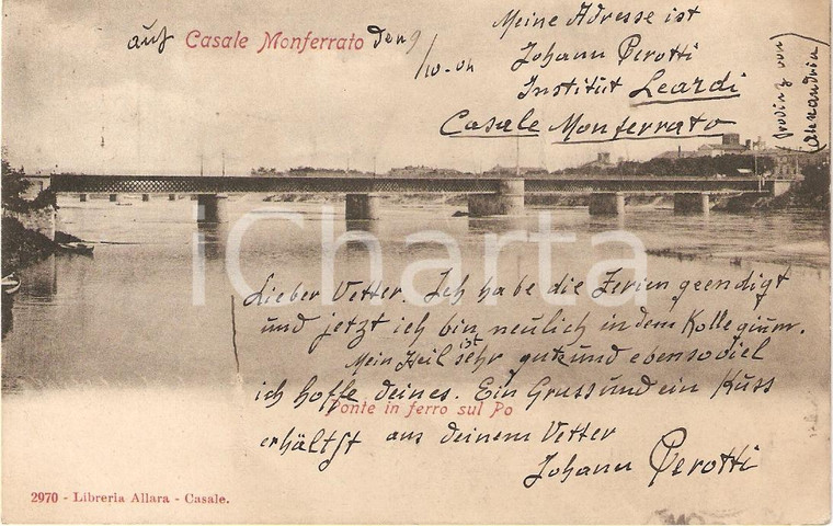 1904 CASALE MONFERRATO (AL) Ponte in ferro sul PO Panorama *Cartolina FP VG