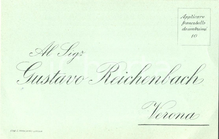 1915 ca VERONA Gustavo REICHENBACH rappresentante UNION AUGSBURG Cartolina FP NV