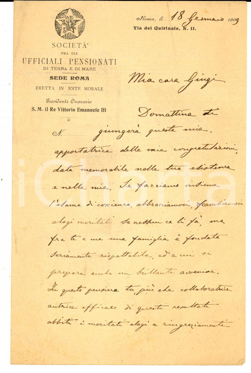 1909 ROMA Società Ufficiali Pensionati in stato di rivoluzione anarchica Lettera