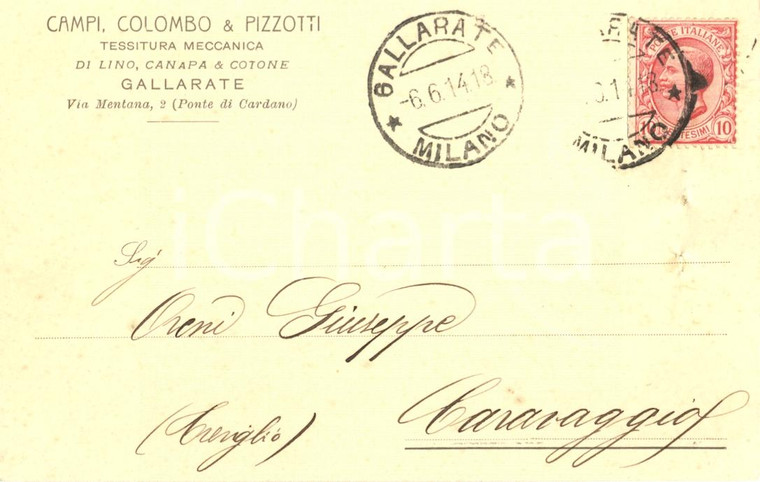1918 GALLARATE (VA) Ditta CAMPI COLOMBO & PIZZOTTI Tessitura *Cartolina FP VG