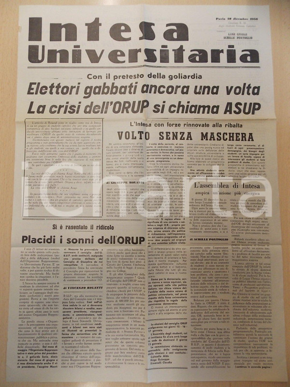 1956 PAVIA INTESA UNIVERSITARIA Elettori gabbati e crisi dell'ORUP *Giornale