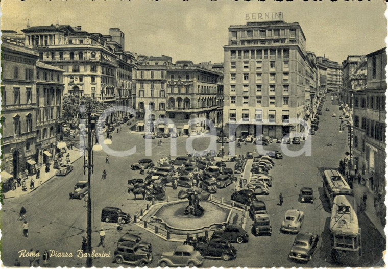 1956 ROMA Veduta di piazza BARBERINI con hotel BERNINI *Cartolina ANIMATA FG VG
