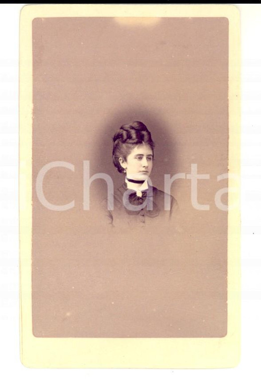 1870 ca GENOVA Ritratto femminile con fiocco nero *Fotografia GIULIO ROSSI