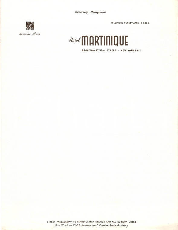 1950 ca NEW YORK Hotel MARTINIQUE Management KRIDEL Hotels Carta intestata (2)