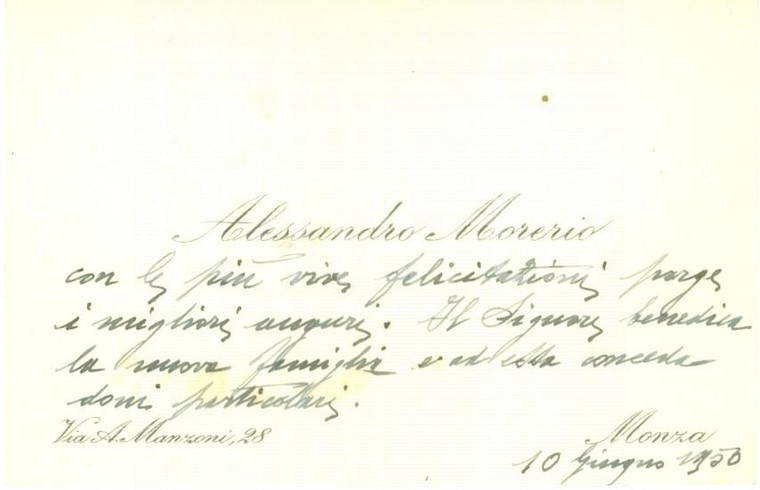 1950 MONZA Alessandro MORERIO Opera Pia Cura balnearia scrofolosi AUTOGRAFO