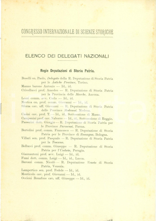 1903 ROMA Congresso Internazionale Scienze Storiche - Elenco delegati nazionali