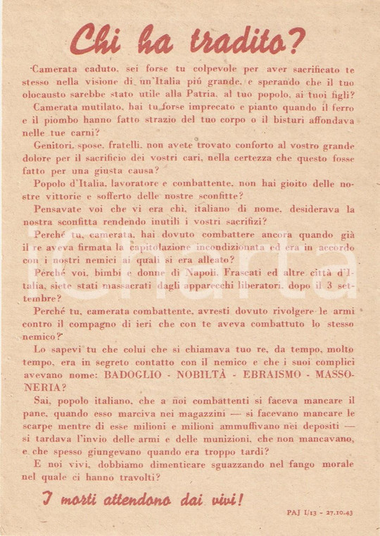 1943 PROPAGANDA RSI Non bisogna dimenticare chi ha tradito *EBREI BADOGLIO (3)