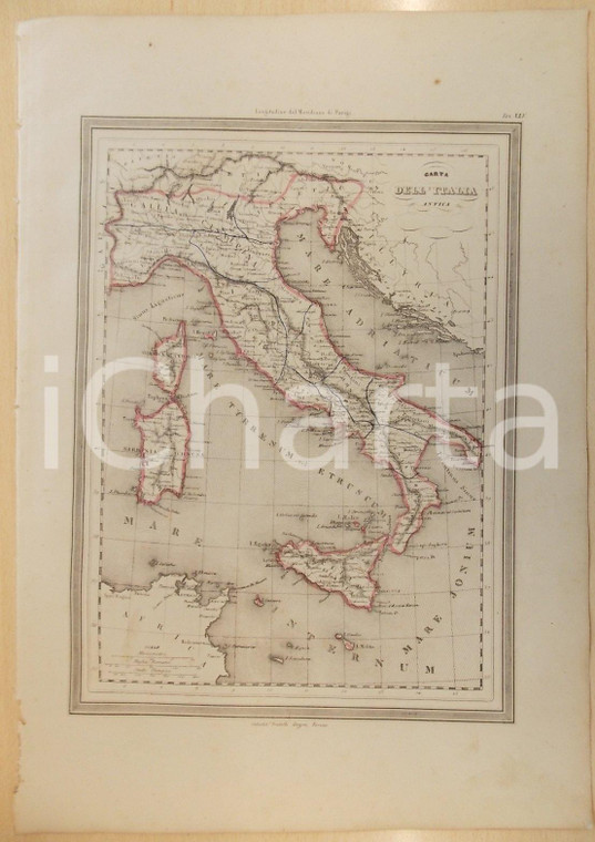 1864 Atlante Geografico Universale - Carta ITALIA Antica *Ed. GUIGONI Tav. XLV