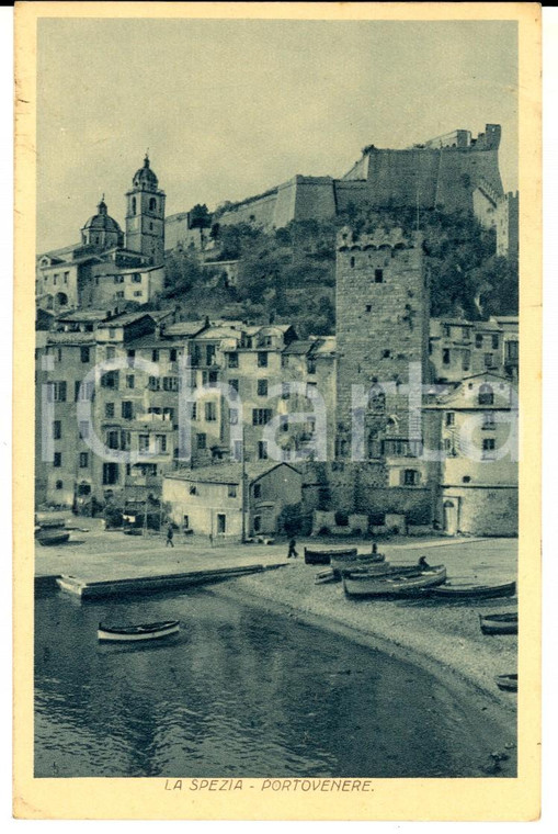 1935 PORTOVENERE (SP) Veduta marina con barche *Cartolina ILLUSTRATA FP VG