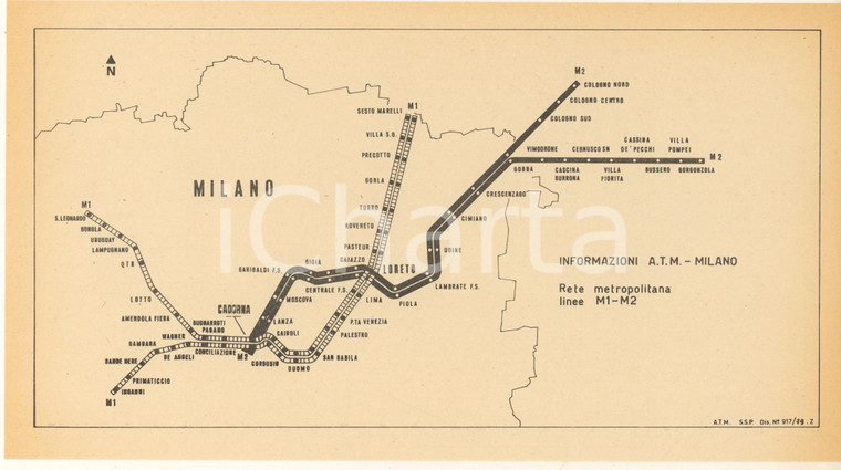1979 MILANO ATM Mappa linee rete metropolitana M1 M2 *Volantino