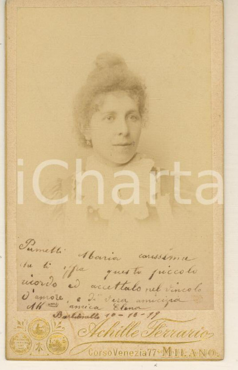 1899 BARBIANELLO (PV) Ritratto di Elena FORNARI - Foto Achille FERRARIO CDV