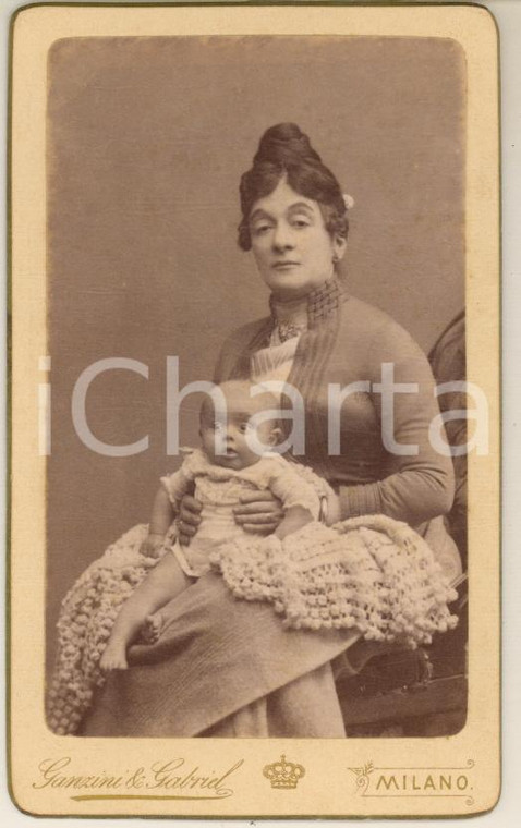 1880 ca MILANO Ritratto di madre e figlio - Foto GANZINI & GABRIEL - CDV