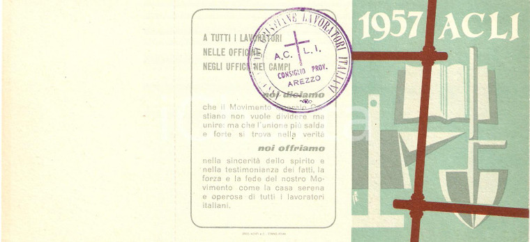 1957 AREZZO Circolo ACLI Tessera non compilata *Bollo AGIS (3)