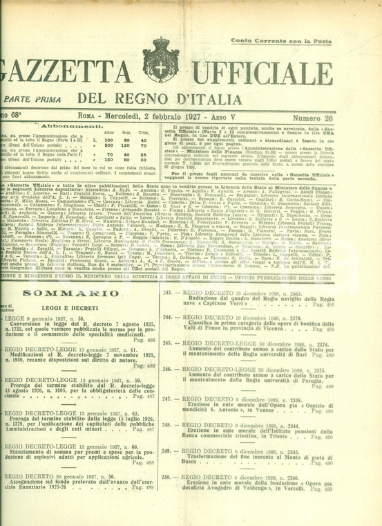 1927 GAZZETTA UFFICIALE DEL REGNO D'ITALIA Norme per uffici del lavoro nei porti