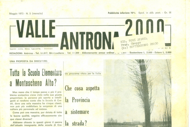 1973 Mensile LA VALLE ANTRONA Tutta la scuola elementare a MONTESCHENO ALTO?