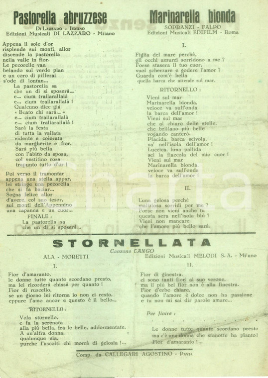1940 ca Agostino CALLEGARI Pastorella abruzzese Marinarella bionda Canzoniere