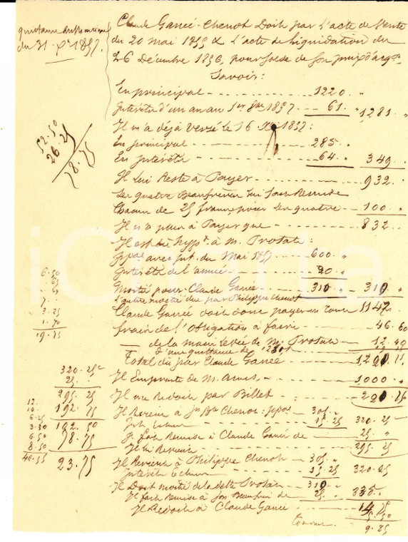 1855  ECHENON (F) Spese notarili di Claude GANEE-CHENOT per atto di vendita