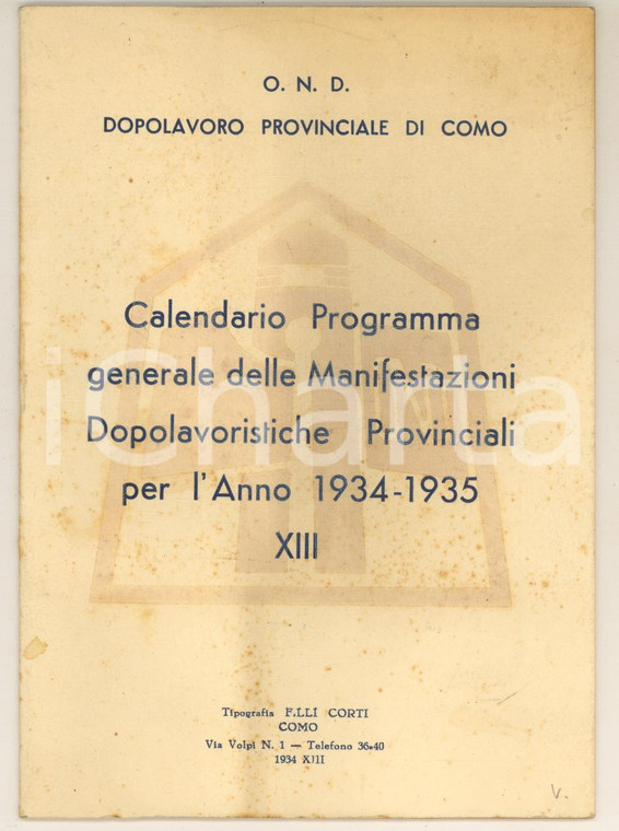 1934 OND COMO Programma Manifestazioni Dopolavoro Provinciale