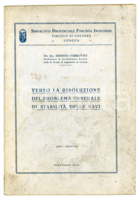 1935 Ernesto PIERROTTET Risoluzione problema generale di stabilità delle navi