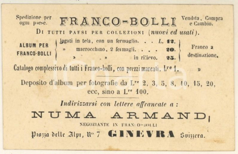 1900 ca GINEVRA Piazza ALPI - NUMA Armand - Negoziante francobolli - Biglietto