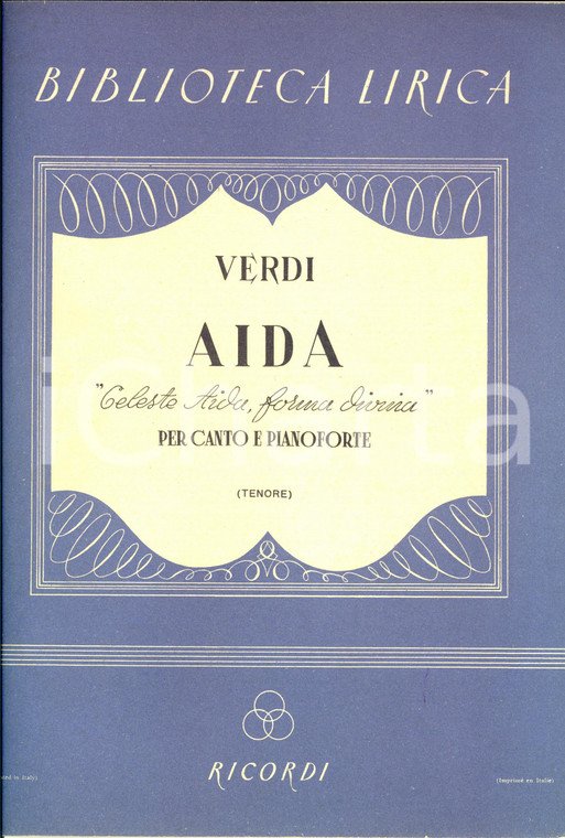 1944 VERDI Aida - Celeste Aida, forma divina *Spartito RICORDI canto pianoforte