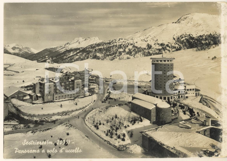 1955 SESTRIERE (TO) Panorama innevato del paese *Cartolina postale FG VG
