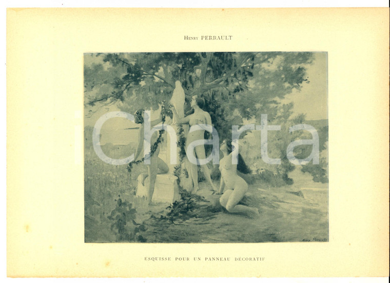 1920 ca ARTE Henry PERRAULT Esquisse pour un panneau décoratif *Stampa 29x21 cm 