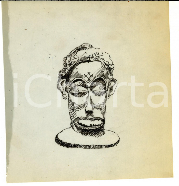 1980 ca ARTE AFRICANA Maschera tribale *Bozzetto china su lucido 18x18 cm