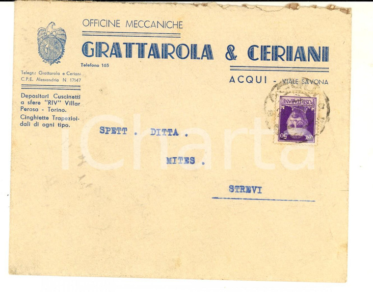 1941 ACQUI TERME Officine meccaniche GRATTAROLA & CERIANI *Busta intestata