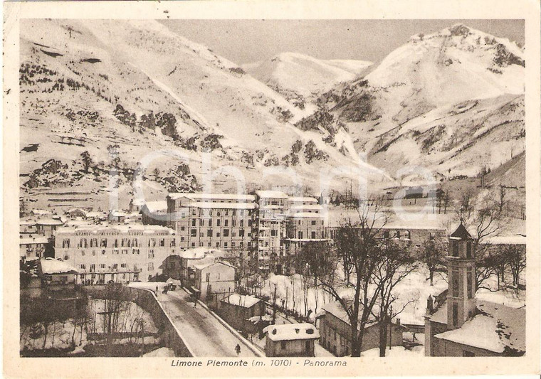 1937 LIMONE PIEMONTE (CN) Panorama innevato del paese *Cartolina FG VG