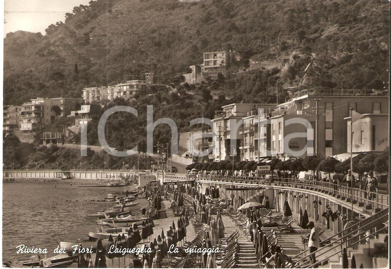 1956 LAIGUEGLIA (SV) Bagni Aurora e panorama della spiaggia Cartolina FG VG