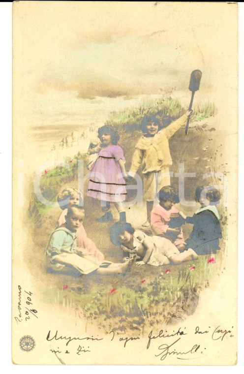 1904 TERAMO Giochi di bambini su un prato *Cartolina famiglia SIROLLI FP VG