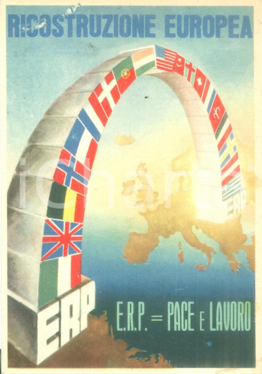 1950 ca ROMA ERP Ricostruzione europea *Cartolina ILLUSTRATA FG NV (2)