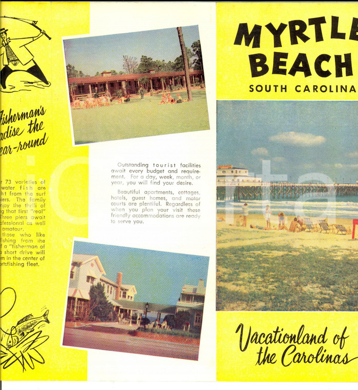 1950 ca SOUTH CAROLINA (USA) MYRTLE BEACH Pieghevole TURISMO VINTAGE English