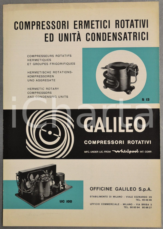 1965 OFFICINE GALILEO MILANO Compressori ermetici rotativi ILLUSTRATO