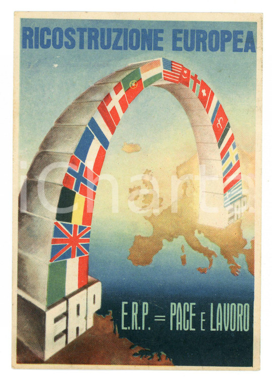 1950 ca ROMA ERP Ricostruzione europea *Cartolina ILLUSTRATA FG NV (1)