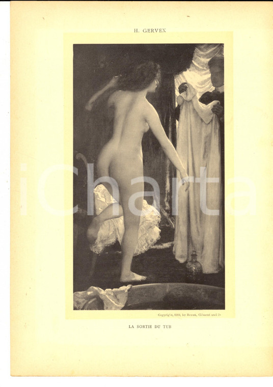 1910 ca H. GERVEX La sortie du tub - Nu féminin *Stampa EROTICA VINTAGE 20x30 cm
