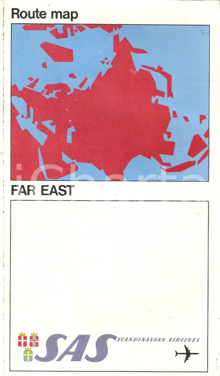 1970 ca SAS Scandinavian Airlines FAR EAST Route map *65 x 45 cm