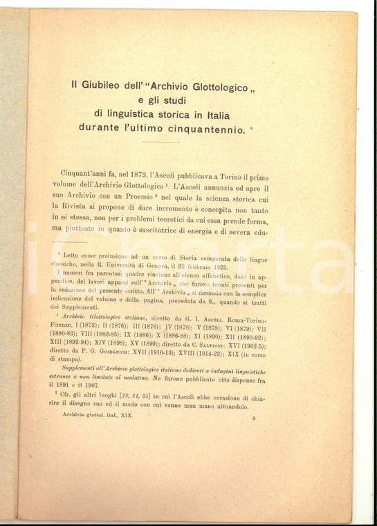 1923 Benvenuto TERRACINI Il giubileo dell' "Archivio Glottologico" *Estratto