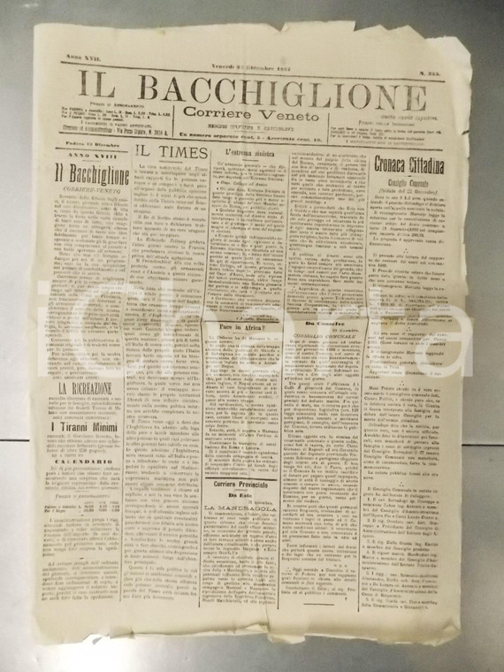 1887 IL BACCHIGLIONE L'Inghilterra neutrale - Nomine locali a Padova - Giornale