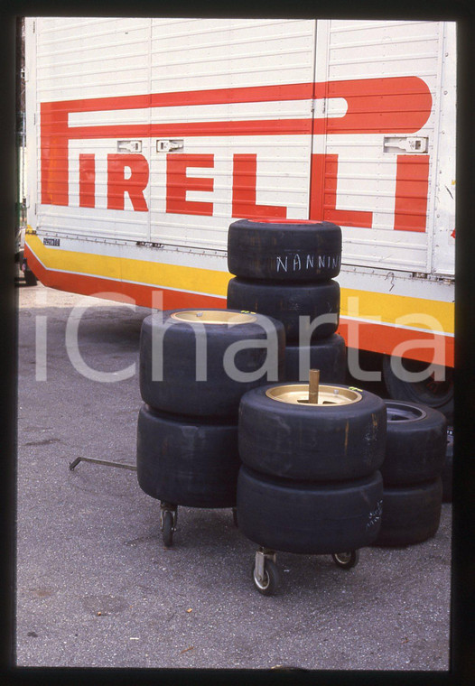 35mm vintage slide* 1985 ca Motorhome PIRELLI Treno gomme per Alessandro NANNINI