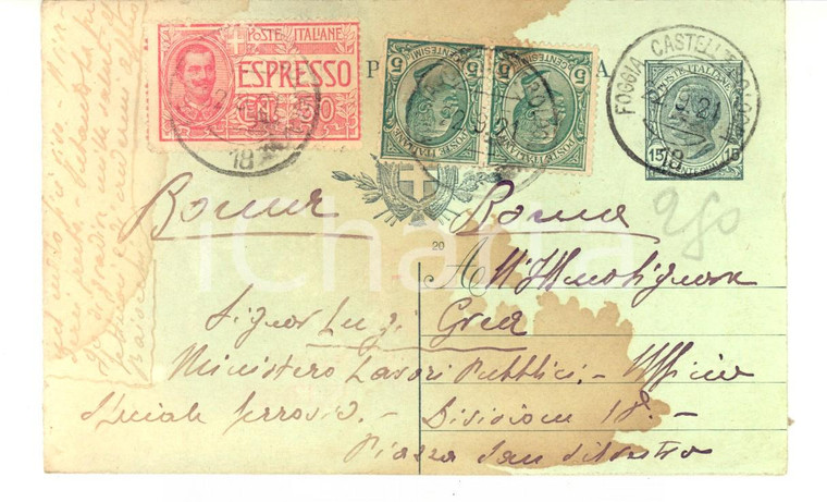 1921 ROMA Cartolina ing. Uberto BAIOCCHI a un collega per lavoro *DANNEGGIATA
