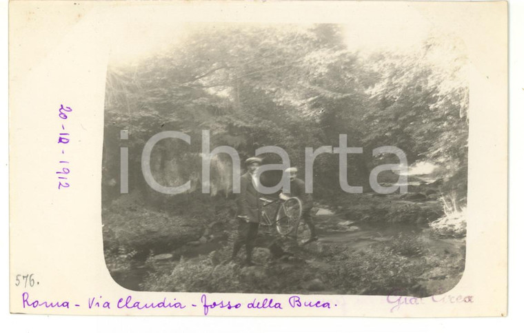 1912 ROMA Via Claudia - Ciclisti al "Fosso della Buca" *Fotocartolina VINTAGE