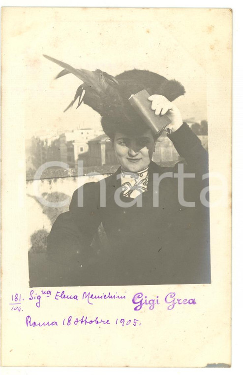 1905 ROMA Ritratto di Elena MENICHINI con cappello piumato *Fotocartolina